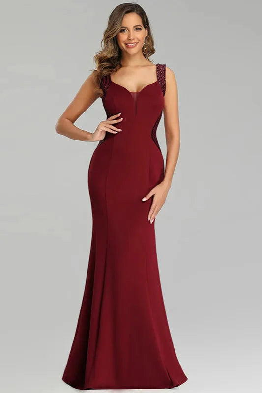 Sparkle Burgundy Sequins Mermaid Long Evening Prom Gowns