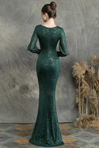 Stunning Long Sleeve Sequins Prom Dress Mermaid Evening Party Gowns