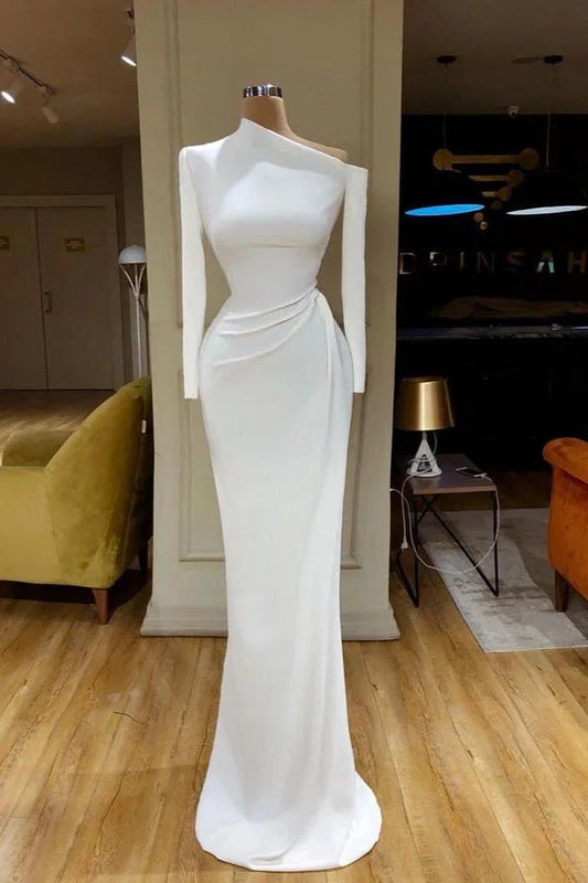 White Long Sleeves Mermaid Evening Party Gowns